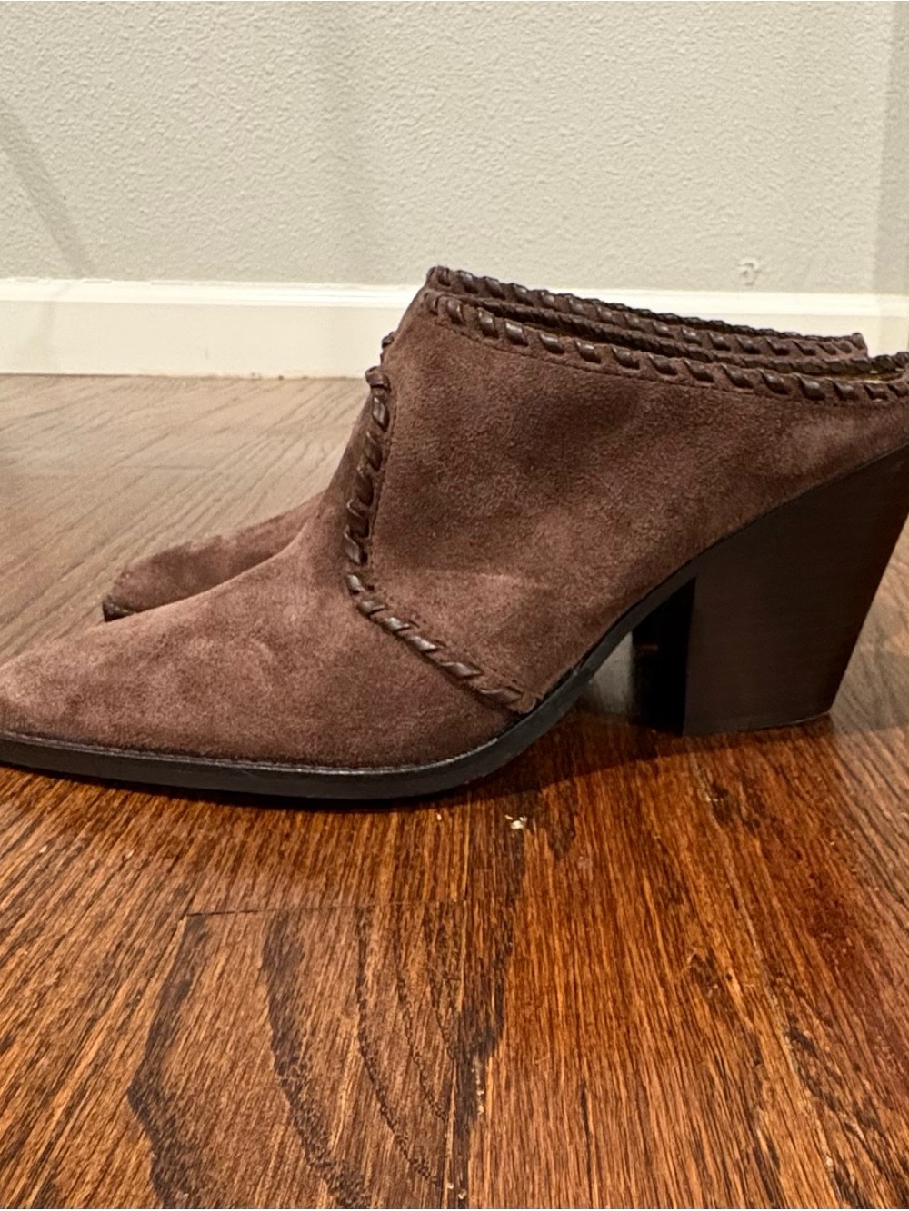 Dolce Vita Brown Suede Braided-Trim Mules